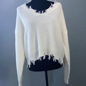 White knit sweater with wide neck line